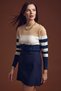 Block Striped Knit Sweater with Button Detail on the Sleeve - Bone - 2