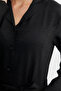 Linen Look Long Sleeve Shirt Dress - Black - 5