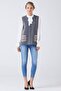 Women's Zippered Knitwear Vest with Pockets - Dark Gray - Cream - 2