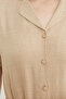 Linen Look Pocket Shirt Dress - Beige - 5