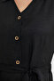 Linen Look Long Shirt Dress - Black - 4