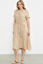 Linen Look Pocket Shirt Dress - Beige - 3
