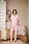 Women's Buttoned Short Sleeve Tube Leg Pink & White Striped Cotton Pajama Set - 6