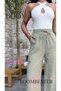 Women's Linen Elastic Waist Palazzo Trousers - Lined Relaxed Fit Loose Wide Leg Summer Palazzo - 4