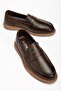 Genuine Leather Men's Loafer Shoes Brown College Model Flat Sole