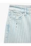 Stone Detailed Straight Leg Buttoned Cotton Jean Trousers - Straight Fit Jean - 8