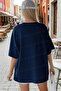 Women's Navy Blue Trophy as Skull Oversize Fit Loose Wide Fit Loose Cut T-Shirt - 3