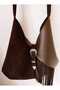 Suede and Genuine Leather Handbag Vintage Silver Accessories Shoulder Handbag