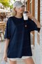 Women's Navy Blue Trophy as Skull Oversize Fit Loose Wide Fit Loose Cut T-Shirt