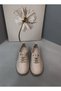 Cream Leather Elastic Orthopedic Women's Casual Shoes - 2