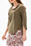 Three Quarter Sleeve Plus Size Seersucker Rodos Summer Blouse Khaki Hk - 3