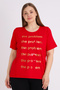 Red Short Sleeve Printed Women's Large Size Comfortable Fit T-Shirt