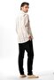 Long Sleeve Şile Cloth Judge Collar Single Pocket Men's Summer Shirt Ecru Gray Striped 3028 - 2