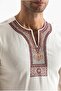 Long Sleeve Sile Cloth Crew Neck Ethnic Men's Summer T-shirt Cream Red - 3