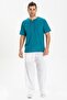 Short Sleeve Sile Cloth Studded Men's Summer Tshirt Petrol 3053 - 4