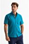 Short Sleeve Slim Fit Şile Cloth Single Pocket Men's Summer Shirt Petrol 3053 - 4
