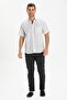Large Size Short Sleeve Sile Cloth Single Pocket Men's Shirt White Black Striped 3006