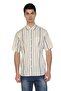 Short Sleeve Sile Cloth Single Pocket Men's Summer Shirt Ecru Gray Striped 3028 - 7