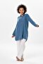 Long Foldable Sleeve Sedentary Shirt Collar Summer Muslin Tunic Indigo indg