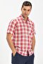 Short Sleeve Sile Cloth Single Pocket Men's Summer Shirt Red Cream Plaid 3038 - 3