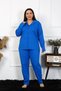 Fashion Line Women's Plus Size Cotton Pocket Buttoned Cobalt Blue Pajamas Suit 202401 - 6