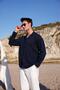 Men's Navy Blue Color Knitted Ottoman Fabric Long Sleeve Shirt - 5