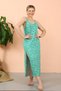 Fashion Stripe Women's Rope Strap Slit Long Green Nightgown 90118 - 6