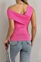Women's Asymmetrical Collar Knitwear Pink Crop Blouse 0265 - 3