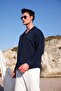 Men's Navy Blue Color Knitted Ottoman Fabric Long Sleeve Shirt - 3
