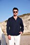 Men's Navy Blue Color Knitted Ottoman Fabric Long Sleeve Shirt