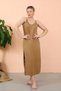 Fashion Stripe Women's Rope Strap Slit Long Milk Coffee Nightgown 90119 - 3