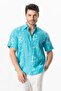 Short Sleeve Cotton Printed Men's Summer Shirt Turquoise Trkz
