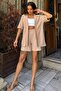 Women's Beige Wrap Kimono Vest Shorts Bottom-Top Set - 5