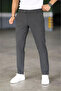 Men's Anthracite Italian Cut Lycra Fabric Trousers Slim Fit Pipe Leg Sport Style Classic Pantalon