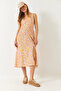Women's Orange Thick Strap Viscose Dress with Slit Detail 60251278 - 4