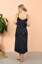 Women's Rope Strap Slit Long Navy Blue Nightdress 90121 - 3