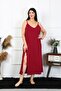 Women's Large Size Rope Strap Cotton Claret Red Long Nightgown 12100
