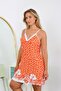Women's Cotton Large Size Rope Strap Patterned Nightgown 999 Orange - 2