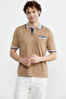 Color Combination Pocketed Cotton Knitwear T-Shirt - Camel
