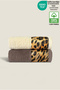 Set of 2 Leopard Patterned Towels 100% Cotton Certified, Hand / Face / Guest / Head Towels 50X90Cm
