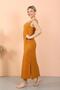 Moda Çizgi Women's Thick Strap Slit Long Mustard Nightgown 90110 - 4
