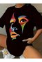 Comfortable Sports T-Shirt for Women Plus Size, Abstract Face Print, Relaxed Fit Short Sleeve T-Shirt, - 4