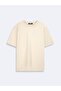 Basic Graphic Printed Relaxed Cut Loose Beige T-Shirt