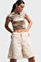 Women's Raw Color Loose Fit Double Leg Midi Length Denim Shorts - 2