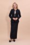 Oval Collar Side Cup Classic Jacket & Long Straight Tight Skirt-Black - 5