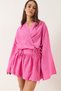 Women's Candy Pink Mini Balloon Skirt with Tie Detail Kimono Top and Bottom Set 60434 60283137 - 7