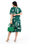 Women's Viscose Half Sleeve V Neck Pocket Ruffle Dress Dark Green - 6