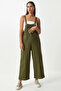 Women's Khaki Summer Gabardine Gardener Overalls with Front Pocket and Straps - 3