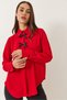 Women's Red Ribbon Detailed Hidden Button Long Sleeve Shirt 5754 60283110 - 4