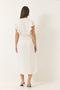 Women's White V-Neck Long Dress with Elastic Waist and Ruched Detail 60283116 - 6